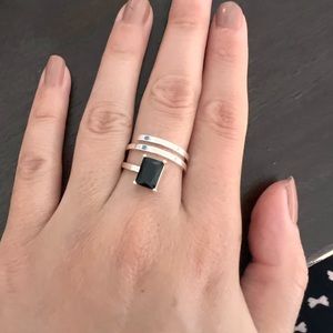 Size 6 black sterling silver gem ring